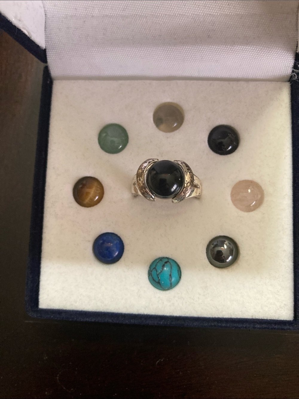 Vintage 925 Sterling Silver Interchangeable Gemstone Orb Ring Set -